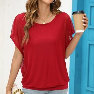 Vishow red short sleeve blouse size XL